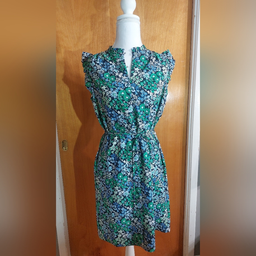 Ann Taylor Floral Mini Dress in Green and Blue